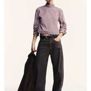 Zara Gingham Poplin Shirt Maureen And Pink Size Medium